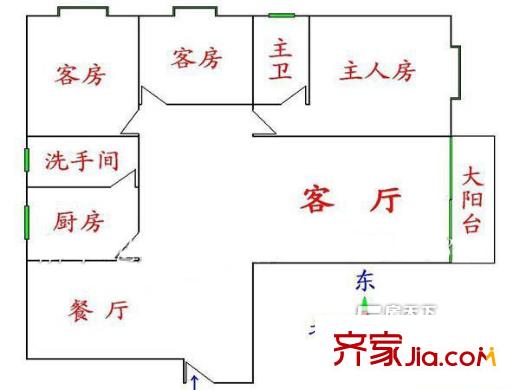 锦桦世家户型图3室2厅户型图 3室2厅2卫1厨