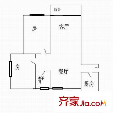 锦桦世家户型图2室2厅户型图 2室2厅1卫1厨