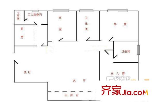 锦桦世家户型图4室2厅户型图 4室2厅2卫1厨
