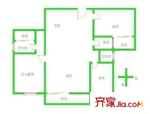 锦桦世家户型图3室2厅户型图 3室2厅2卫1厨