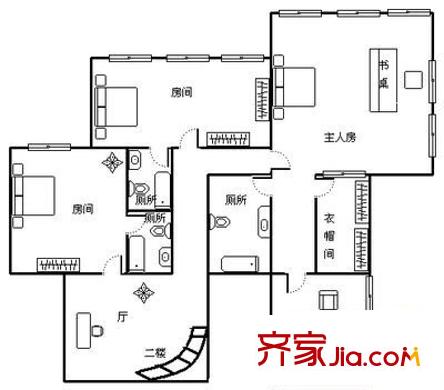 平方米泰大厦户型图3室2厅户型图 3室2厅3卫