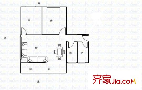 汇源小区 2室 户型图