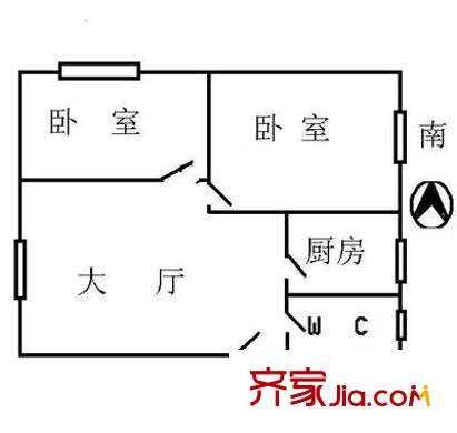平方米泰大厦户型图2室1厅户型图 2室1厅1卫1厨