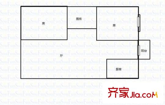 平方米泰大厦户型图2室1厅户型图 2室1厅1卫1厨