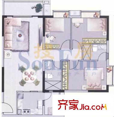 保利麓苑户型图3室2厅户型图 3室2厅2卫1厨