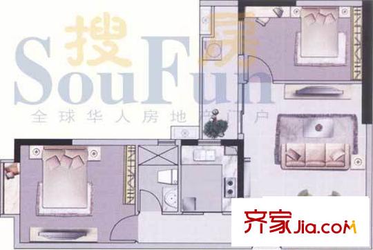 保利麓苑户型图2室2厅户型图 2室2厅1卫1厨