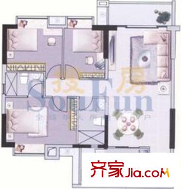 保利麓苑户型图3室2厅户型图 3室2厅2卫1厨