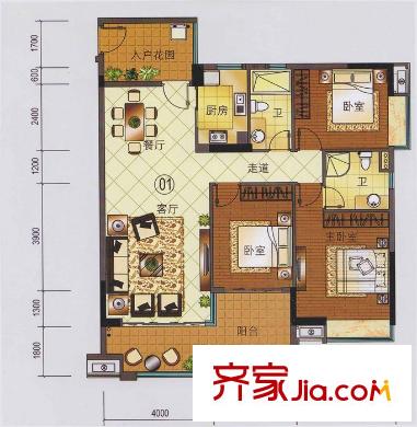珠光南沙御景户型图珠江南沙御景8栋01单位 3室2厅2卫1厨