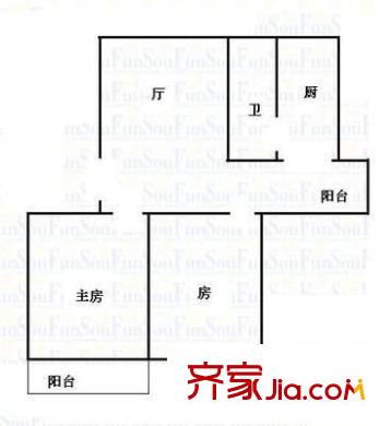 中山大学园西区户型图2室1厅户型图 2室1厅1卫1厨