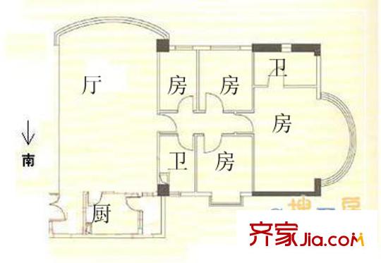 新大厦国际公寓户型图4室2厅户型图 4室2厅2卫1厨