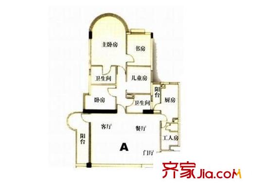 新大厦国际公寓户型图5室2厅户型图 5室2厅2卫1厨