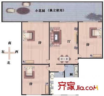 盘福路机关大院户型图3室1厅户型图 3室1厅1卫1厨