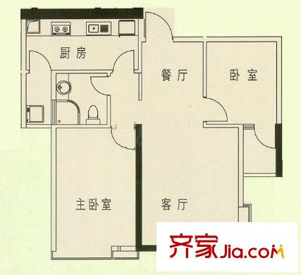 文星阁户型图2室2厅户型图 2室2厅1卫1厨