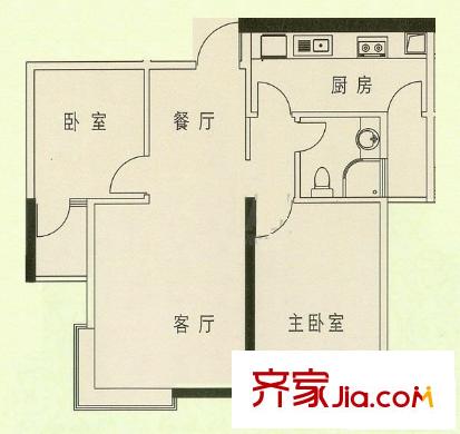 文星阁户型图2室2厅户型图 2室2厅1卫1厨