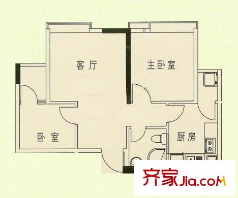 文星阁户型图2室1厅户型图 2室1厅1卫1厨