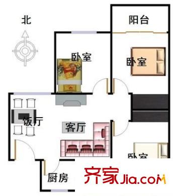 穗茵园户型图3室2厅户型图 3室2厅1卫1厨