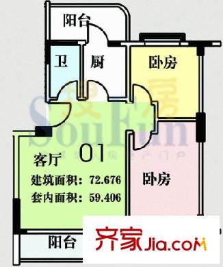 新城雅居户型图2室1厅户型图 2室1厅1卫1厨