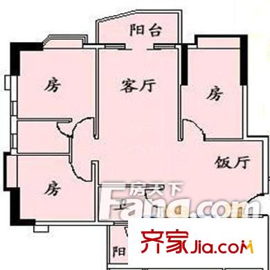 浪琴居户型图3室2厅户型图 3室1厅1卫1厨