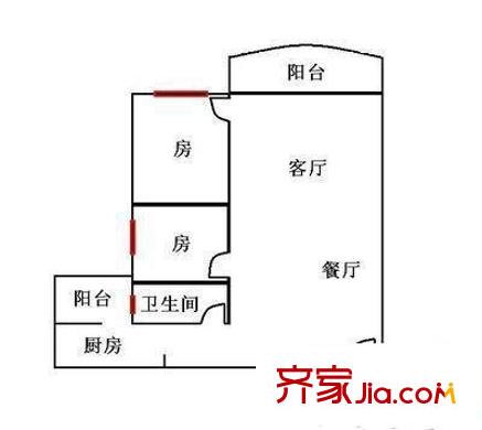 浪琴居 2室 户型图