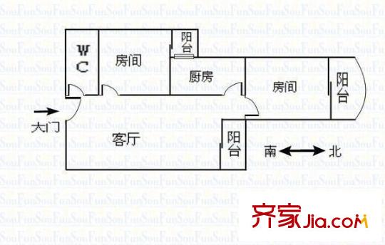 凯城华庭户型图2室1厅户型图 2室1厅1卫1厨