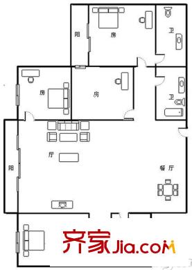 凯城华庭户型图4室2厅户型图 4室2厅2卫1厨