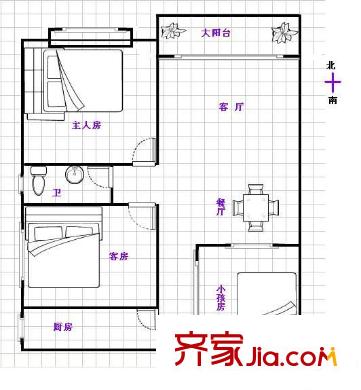 动感华庭户型图3室2厅户型图 3室2厅1卫1厨