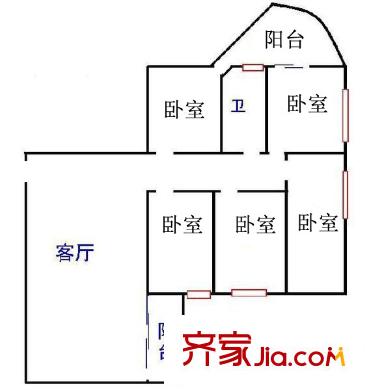 侨福苑户型图5室2厅户型图 5室2厅1卫1厨