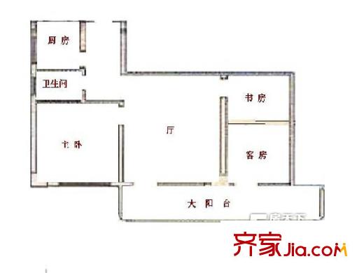 海景大厦户型图3室1厅户型图 3室1厅1卫1厨