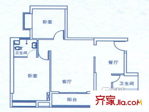 海景大厦户型图2室2厅户型图 2室2厅2卫1厨