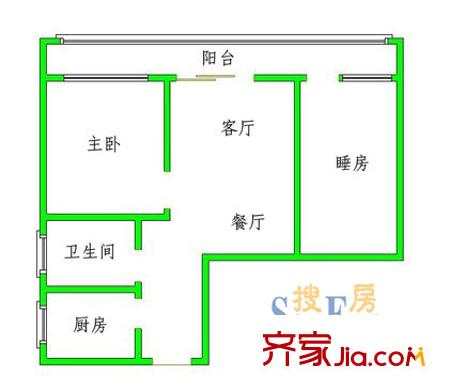 海景大厦户型图2室2厅户型图 2室1厅1卫1厨