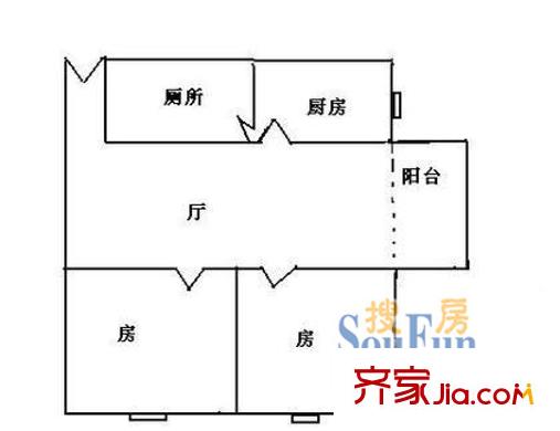 海景大厦户型图2室2厅户型图 2室1厅1卫1厨