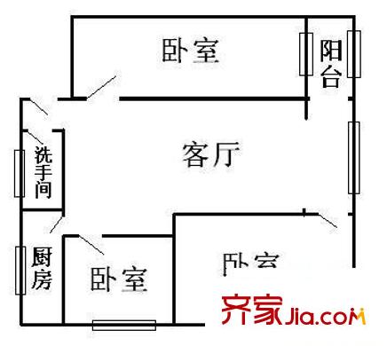 中信广场国际公寓户型图3室1厅户型图 3室1厅1卫1厨