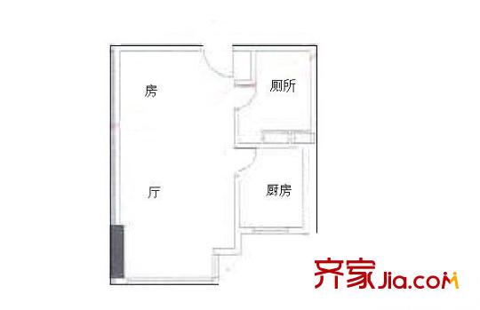 天麒驿户型图1室0厅户型图 1室1卫1厨