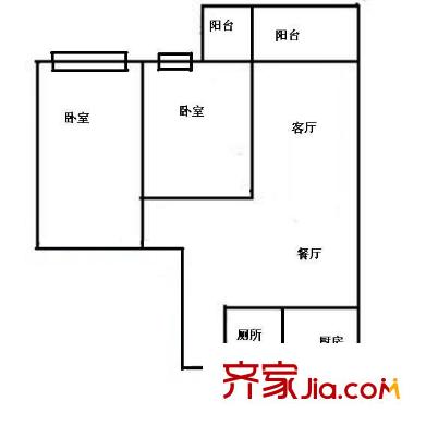 祥兴大厦户型图2室2厅户型图 2室2厅1卫1厨