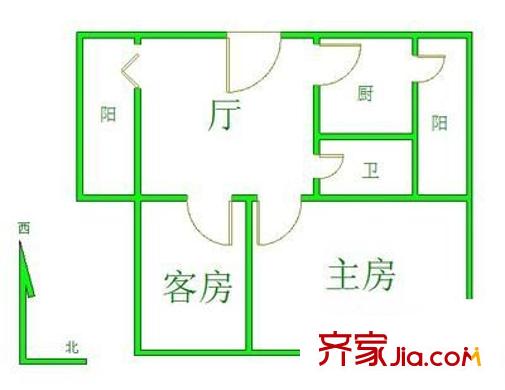 祥兴大厦户型图2室1厅户型图 2室1厅1卫1厨