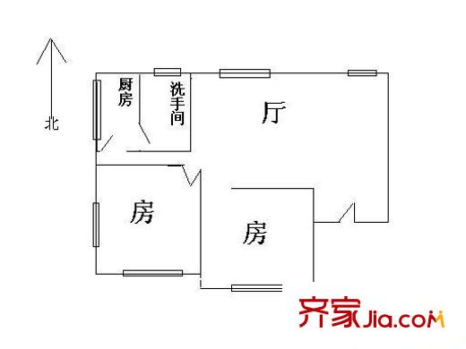 环市东路大院户型图2室1厅户型图 2室1厅1卫1厨