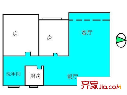环市东路大院户型图2室2厅户型图 2室2厅1卫1厨