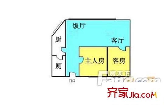 环市东路大院户型图2室2厅户型图 2室2厅1卫1厨