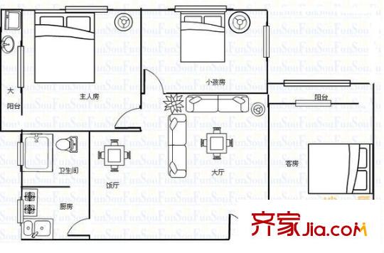 华怡花园户型图3室2厅户型图 3室2厅1卫1厨