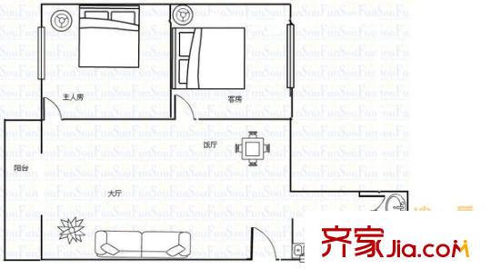 华怡花园户型图2室2厅户型图 2室2厅1卫1厨