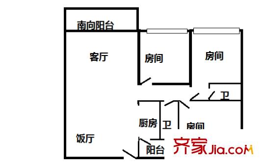 大学印象户型图3室2厅户型图 3室2厅2卫1厨