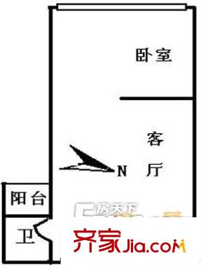 大学印象户型图1室1厅户型图 1室1厅1卫1厨