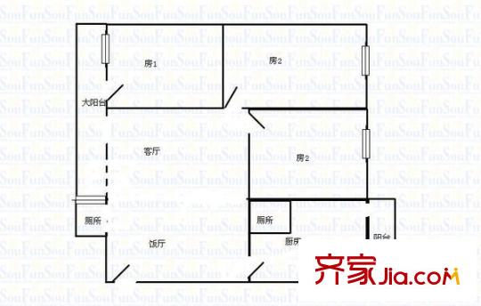 体育西横街小区户型图3室2厅户型图 3室2厅2卫1厨