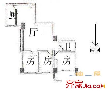 龙口西路小区户型图3室1厅户型图 3室1厅1卫1厨