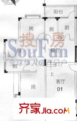 云山翠苑户型图云翠F4-901 3室2厅2卫1厨