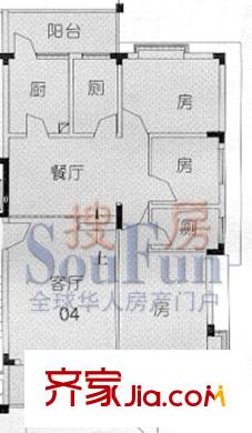 云山翠苑户型图云翠F304 3室2厅2卫1厨