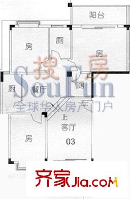 云山翠苑户型图云翠F303 3室2厅2卫1厨