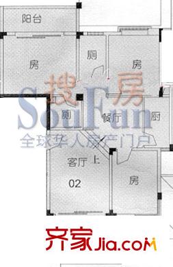 云山翠苑户型图云翠F302 3室2厅2卫1厨