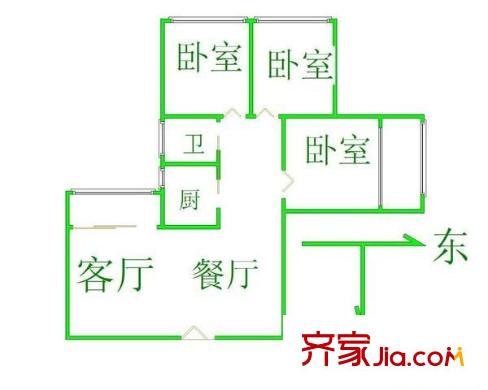 东风广场三期户型图3室2厅户型图 3室2厅1卫1厨