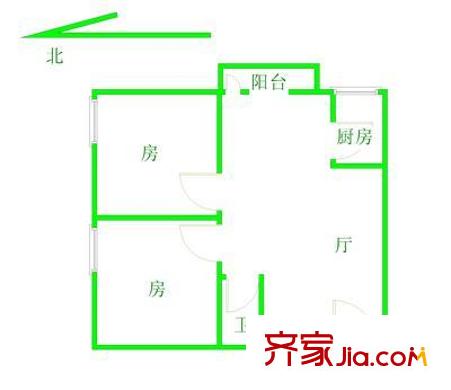 东风广场三期户型图2室1厅户型图 2室1厅1卫1厨